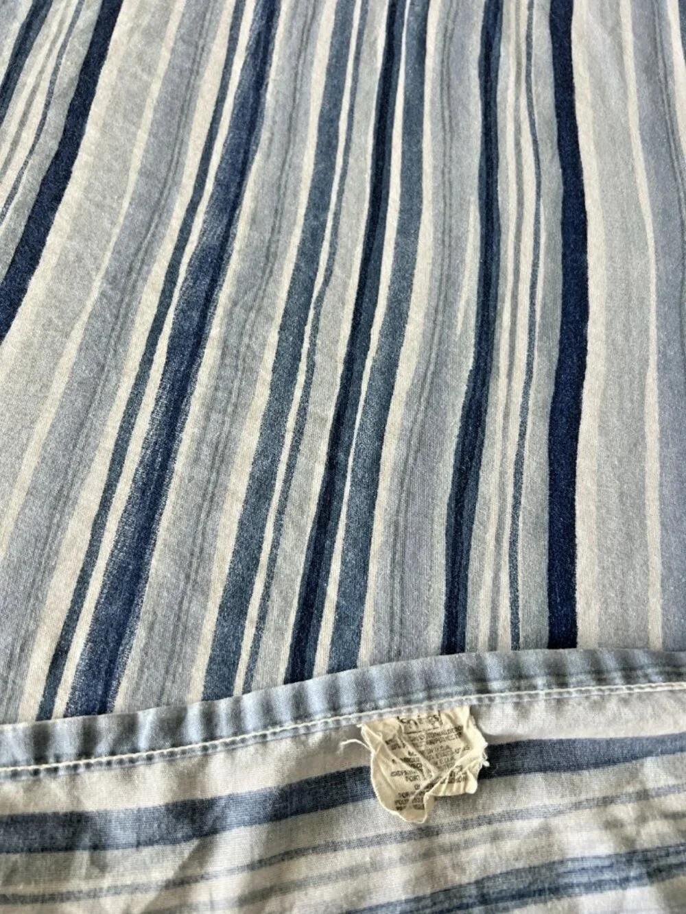 Springs QUEEN Flat Sheet Blue White Stripe Cotton Poly Made in USA Vintage RETRO